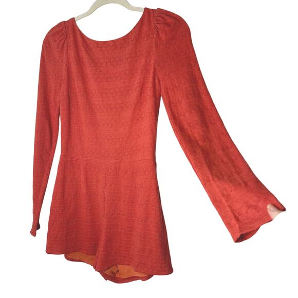 Ark & Co Salmon High Neck Long Sleeve V Back Zip Embroidered Zip Romper S - Picture 1 of 15